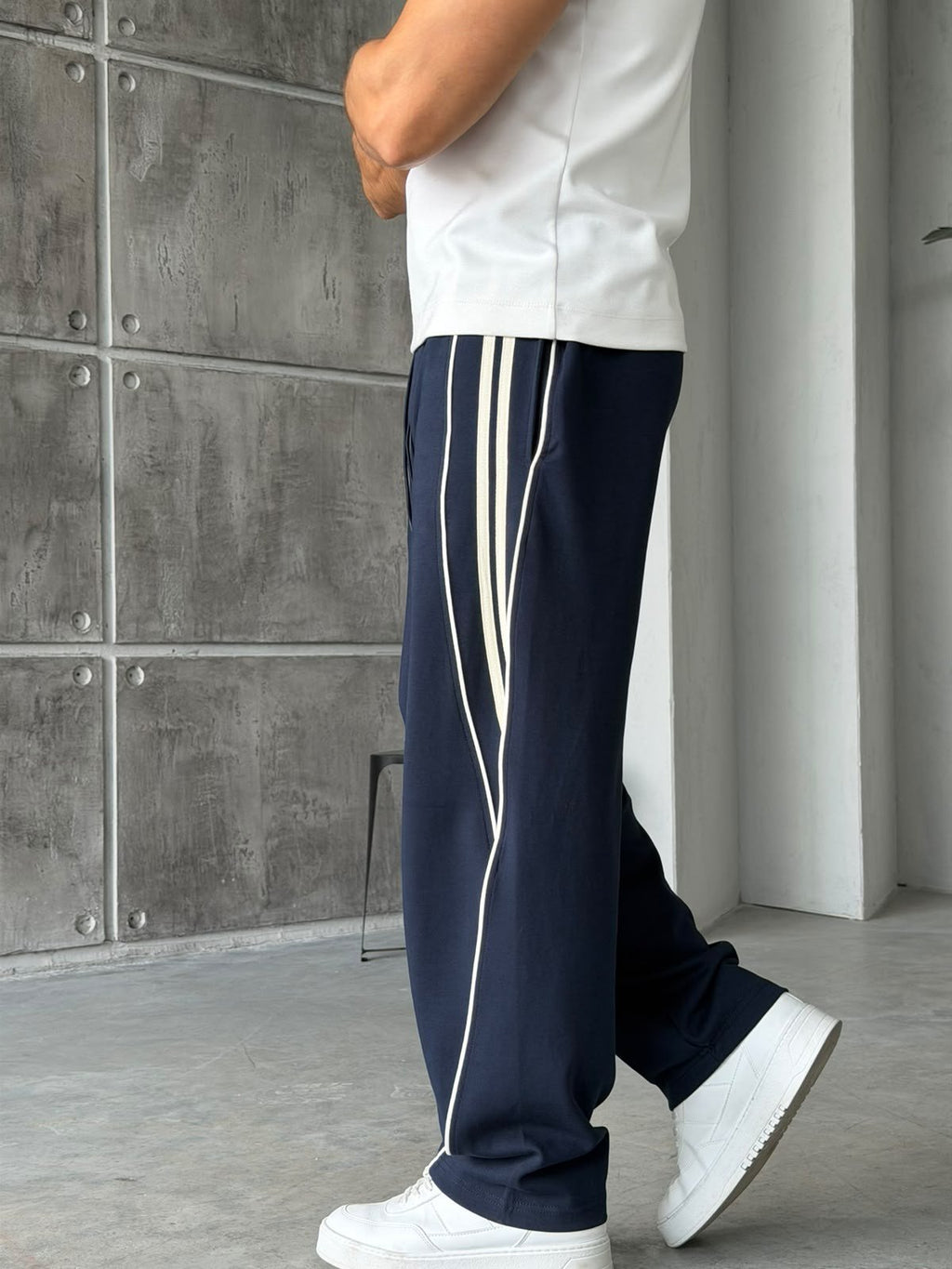 Striped Boyfriend Tracksuit Pants – Navy