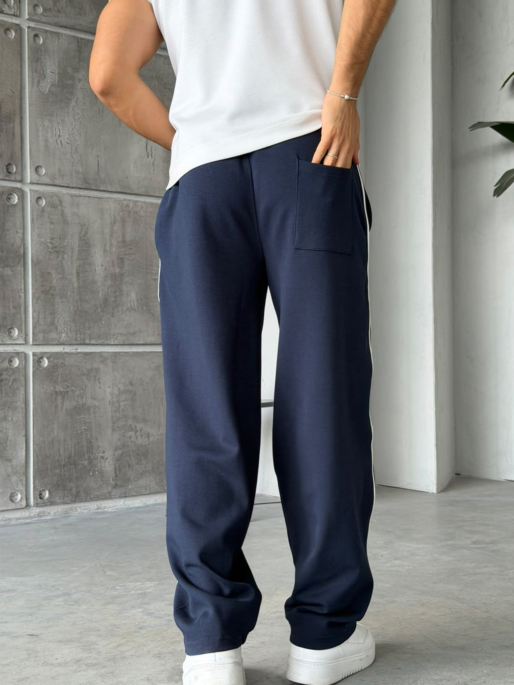 Striped Boyfriend Tracksuit Pants – Navy
