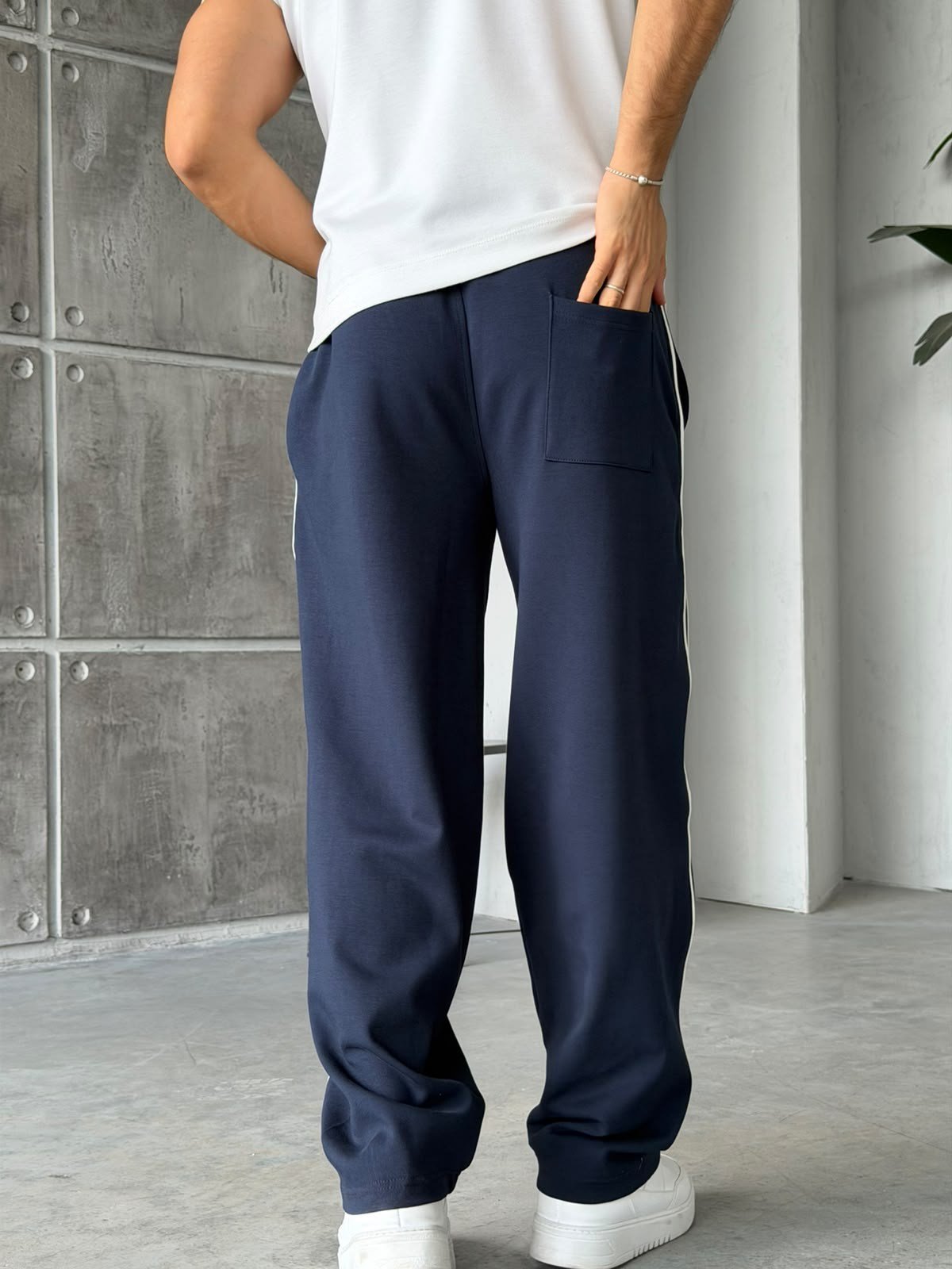 Striped Boyfriend Tracksuit Pants – Navy