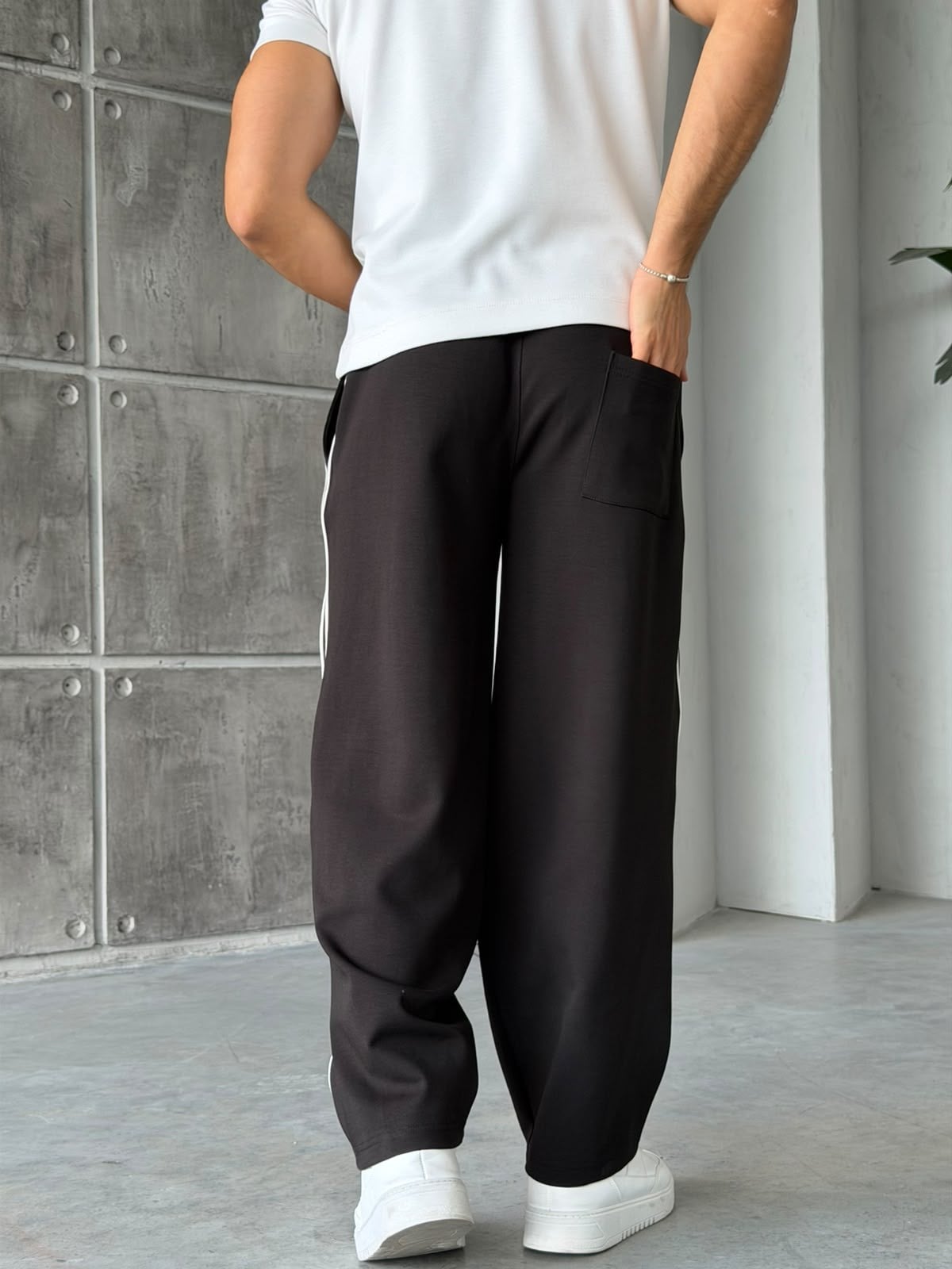 Striped Boyfriend Tracksuit Pants – Black