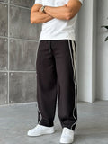 Striped Boyfriend Tracksuit Pants – Black