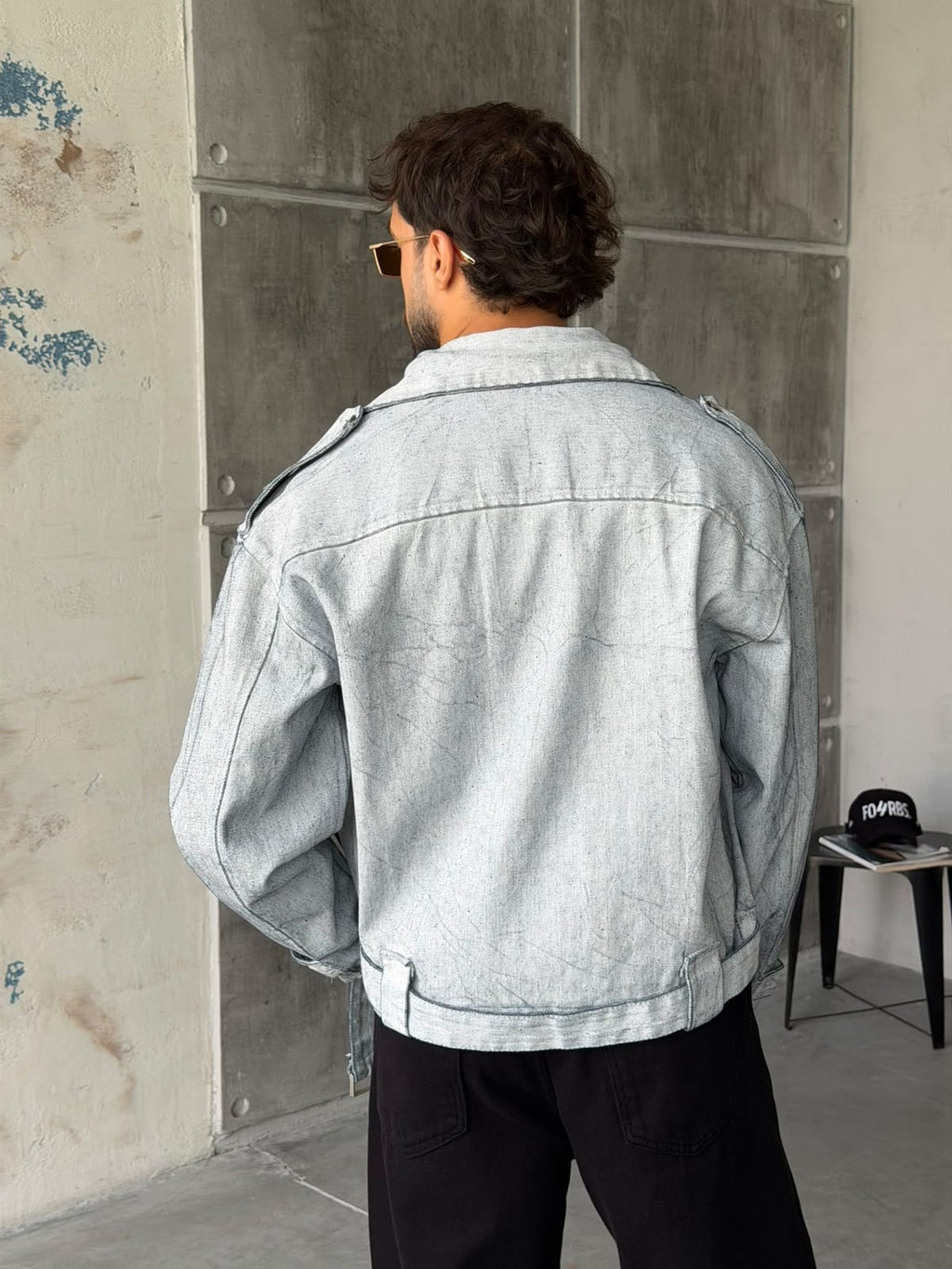 Oversized Belt Detail Denim Jacket