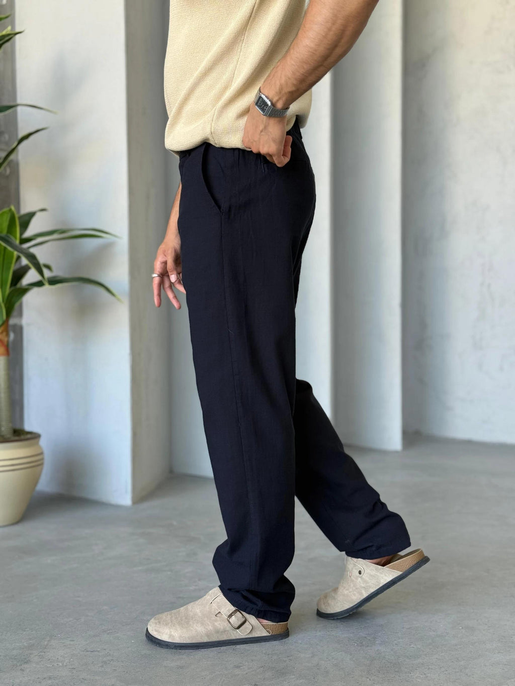 Linen Trousers - Navy Blue