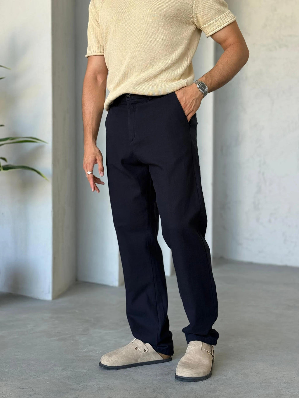 Linen Trousers - Navy Blue