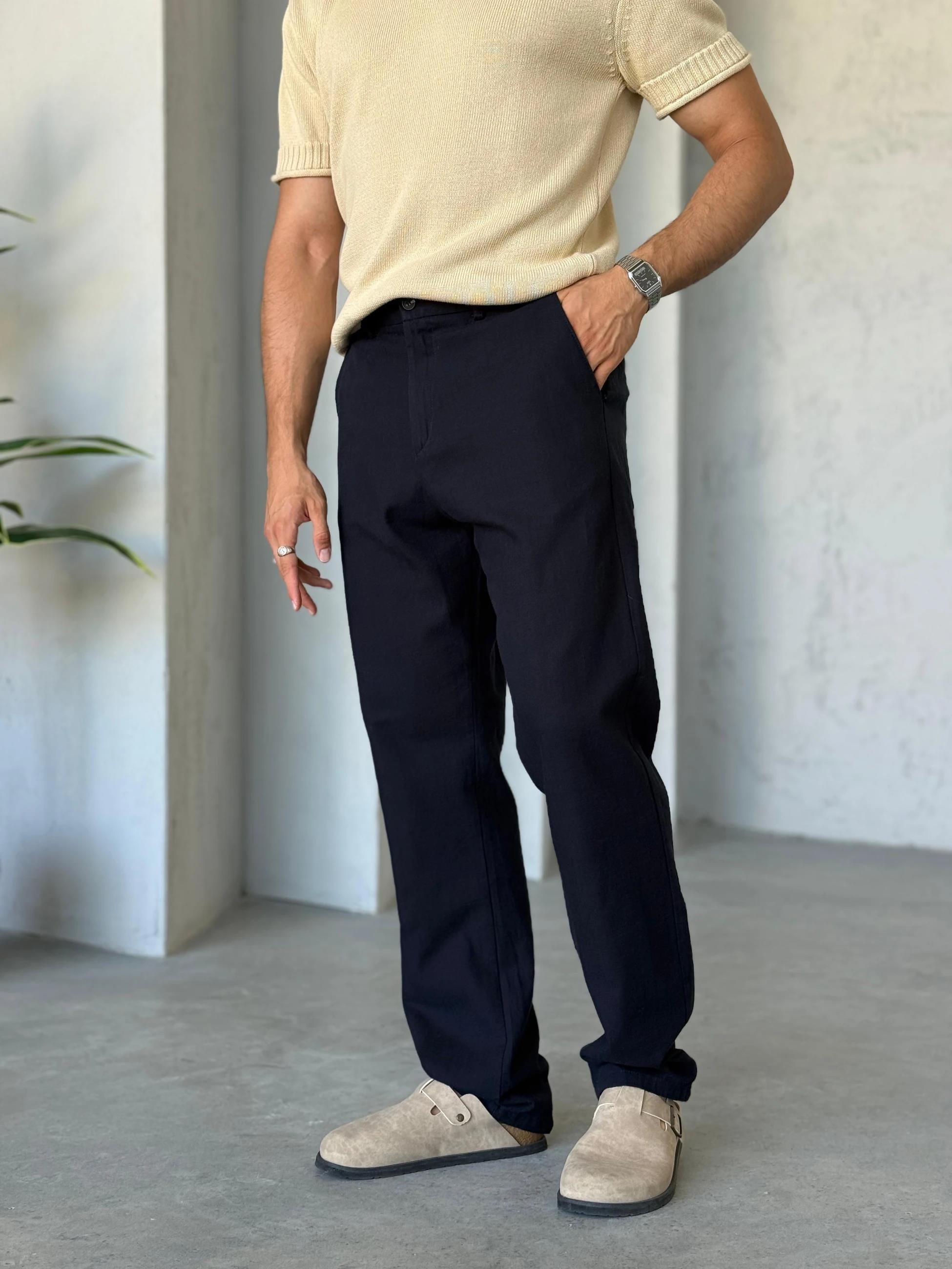Linen Trousers - Navy Blue