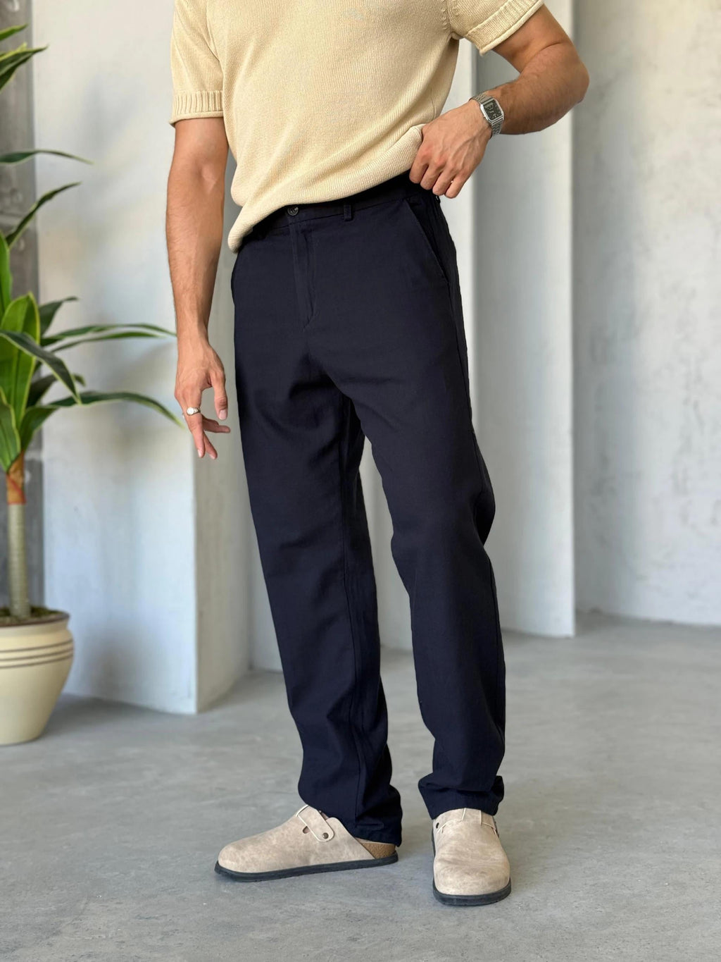 Linen Trousers - Navy Blue