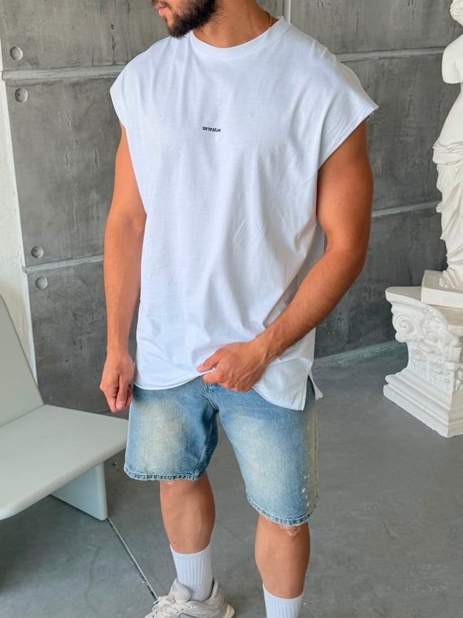 White Sleeveless Longline T-Shirt