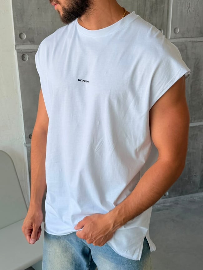 White Sleeveless Longline T-Shirt