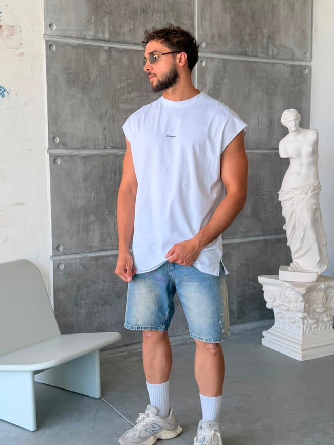 White Sleeveless Longline T-Shirt