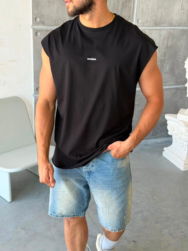 Black Sleeveless Longline T-Shirt