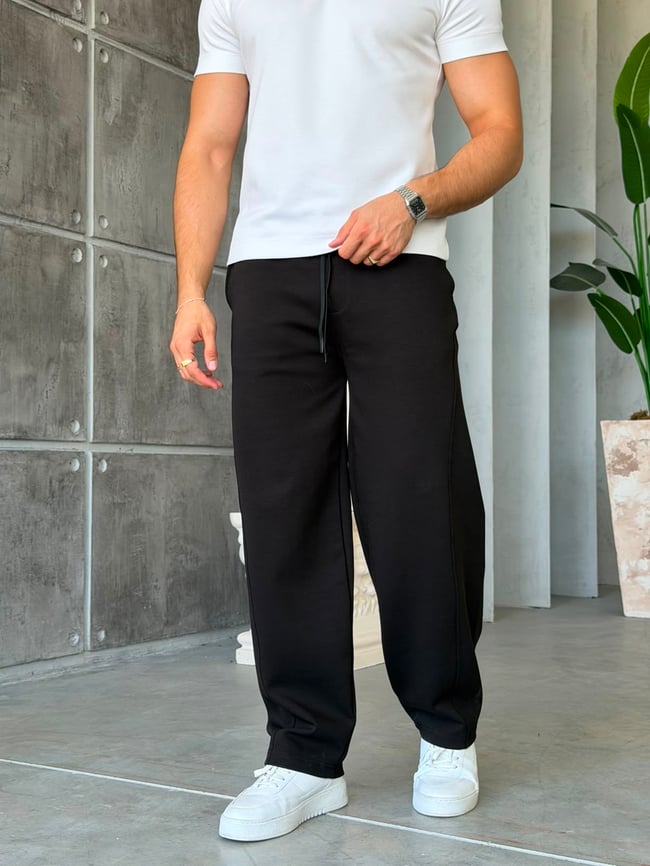 Minimal Design Double Face Baggy Tracksuit – Black