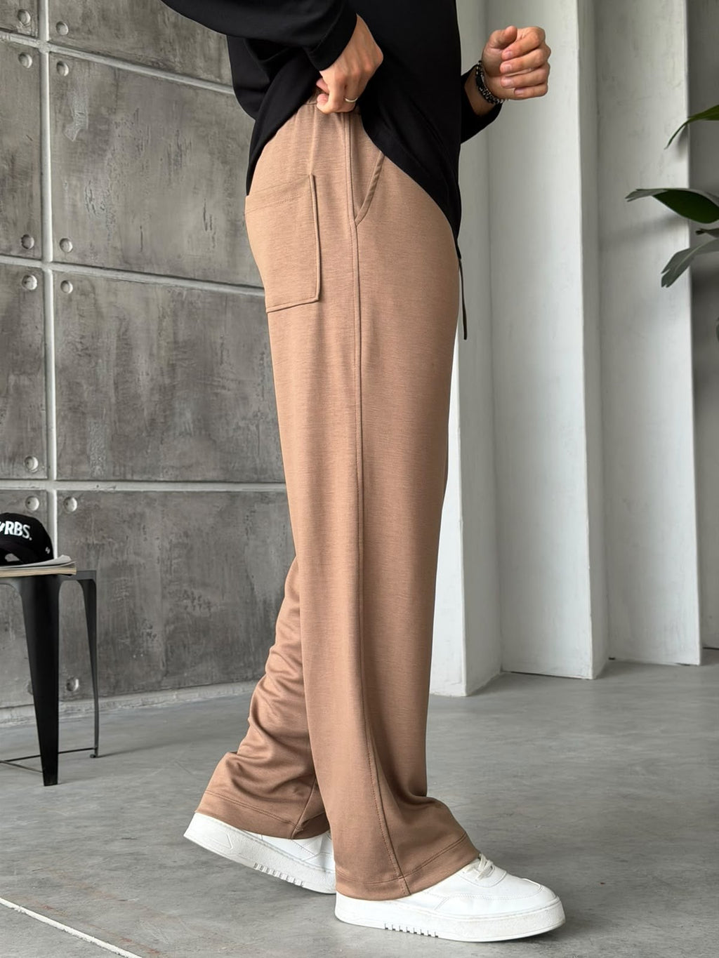 Modal Fabric Basic Baggy Joggers – Brown