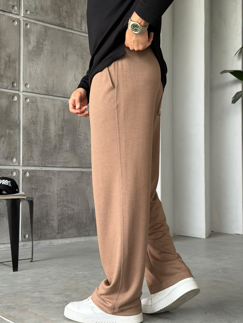 Modal Fabric Basic Baggy Joggers – Brown