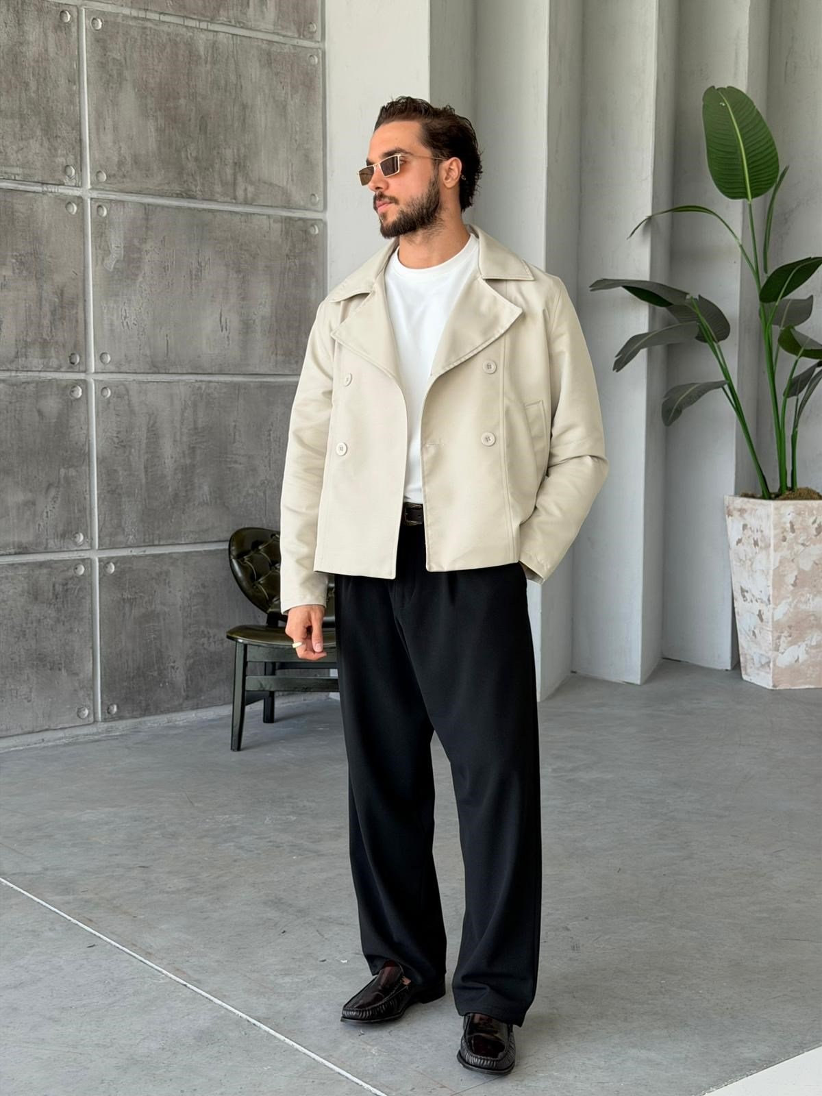 Double-Breasted Trench Jacket – Cream