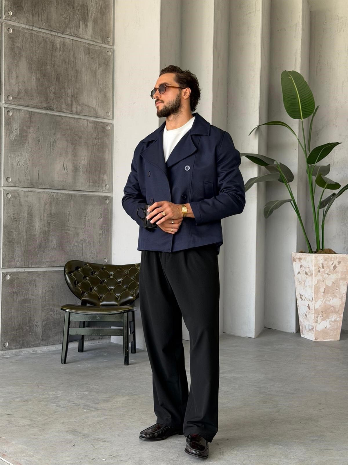 Double-Breasted Trench Jacket – Navy