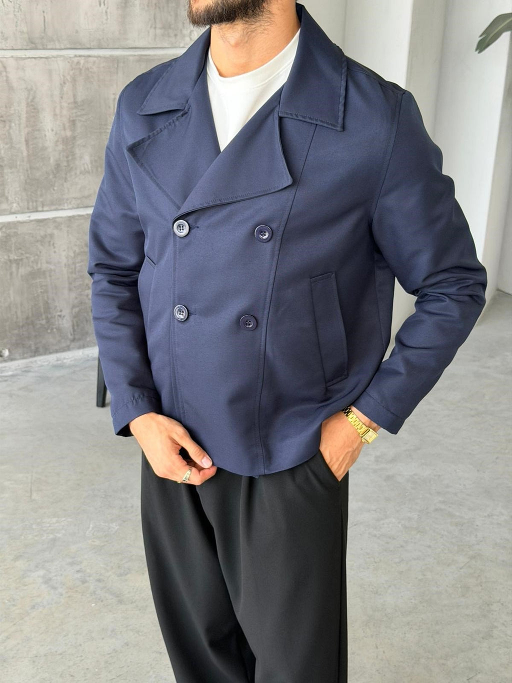 Double-Breasted Trench Jacket – Navy