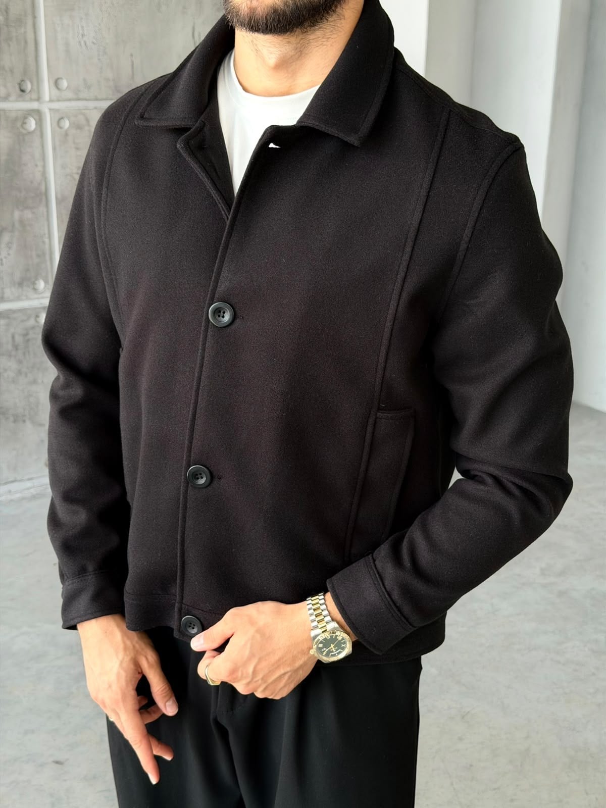 Old Money Buttoned Wool-Blend Jacket - BLACK