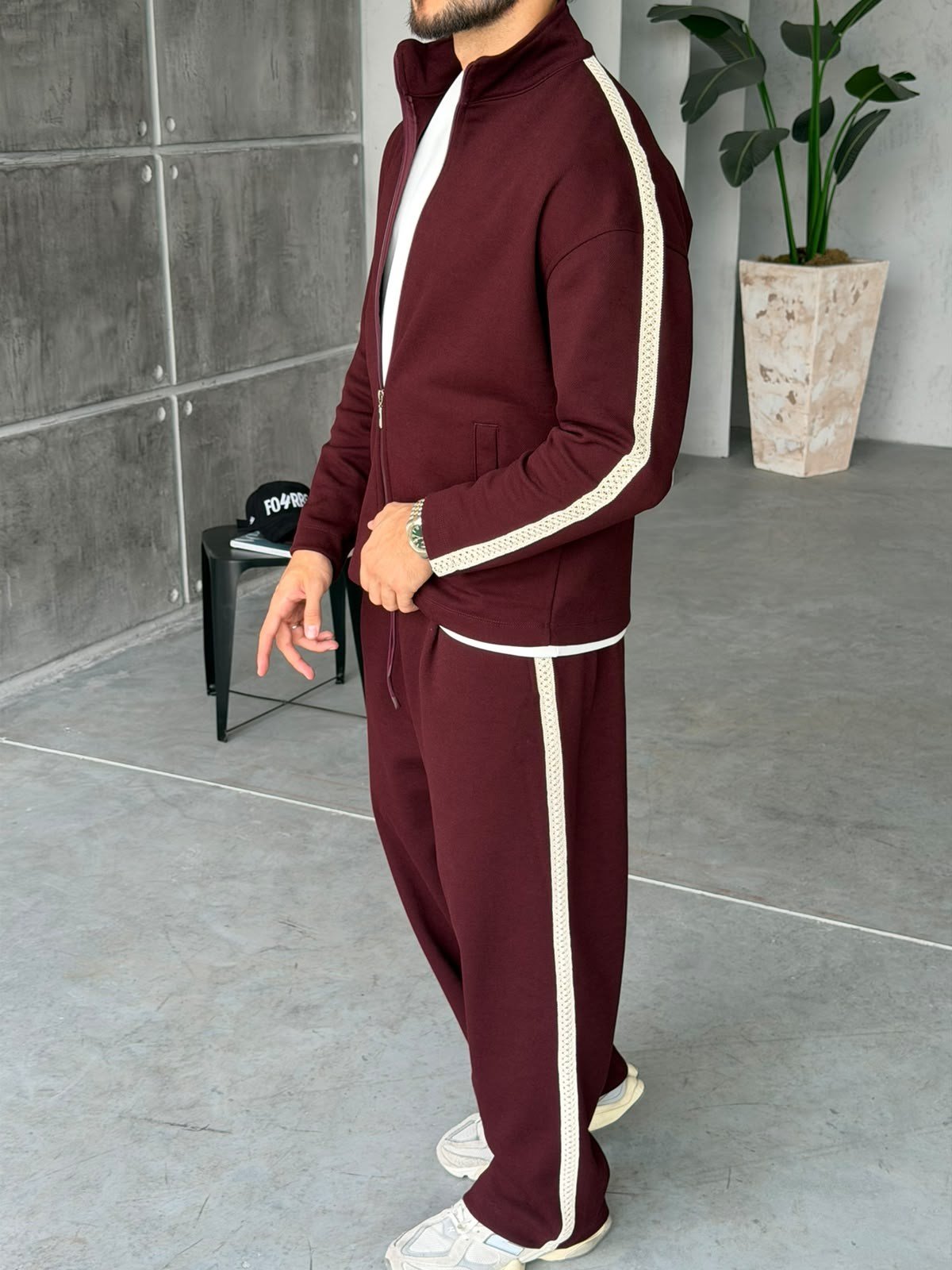 Striped Zip-Up Tracksuit – Bordo