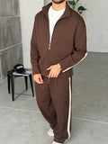 Striped Zip-Up Tracksuit – Brown