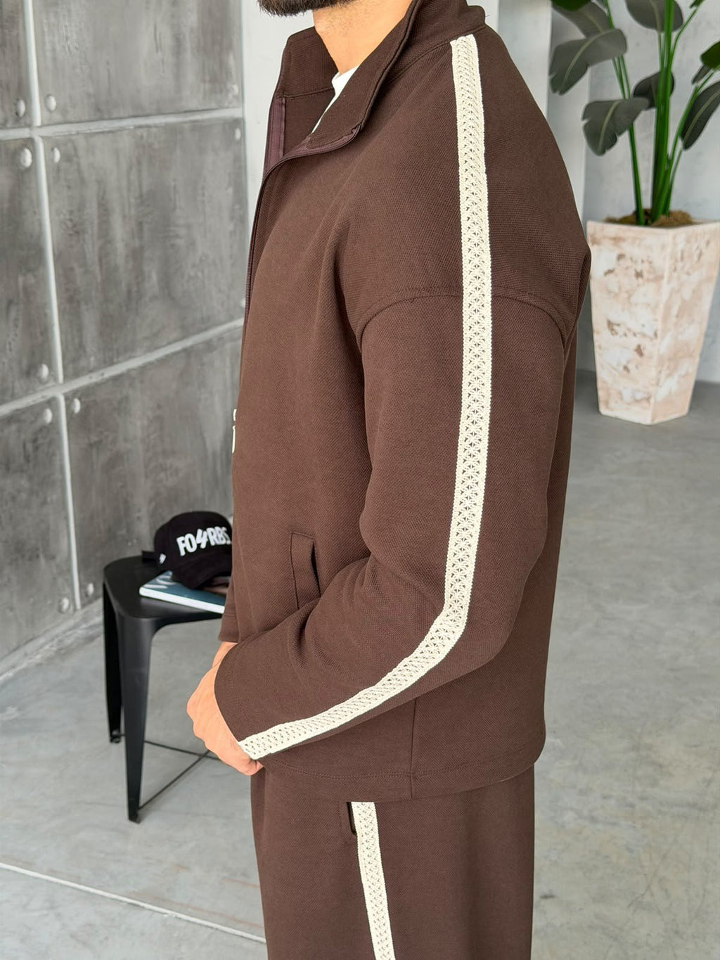 Striped Zip-Up Tracksuit – Brown