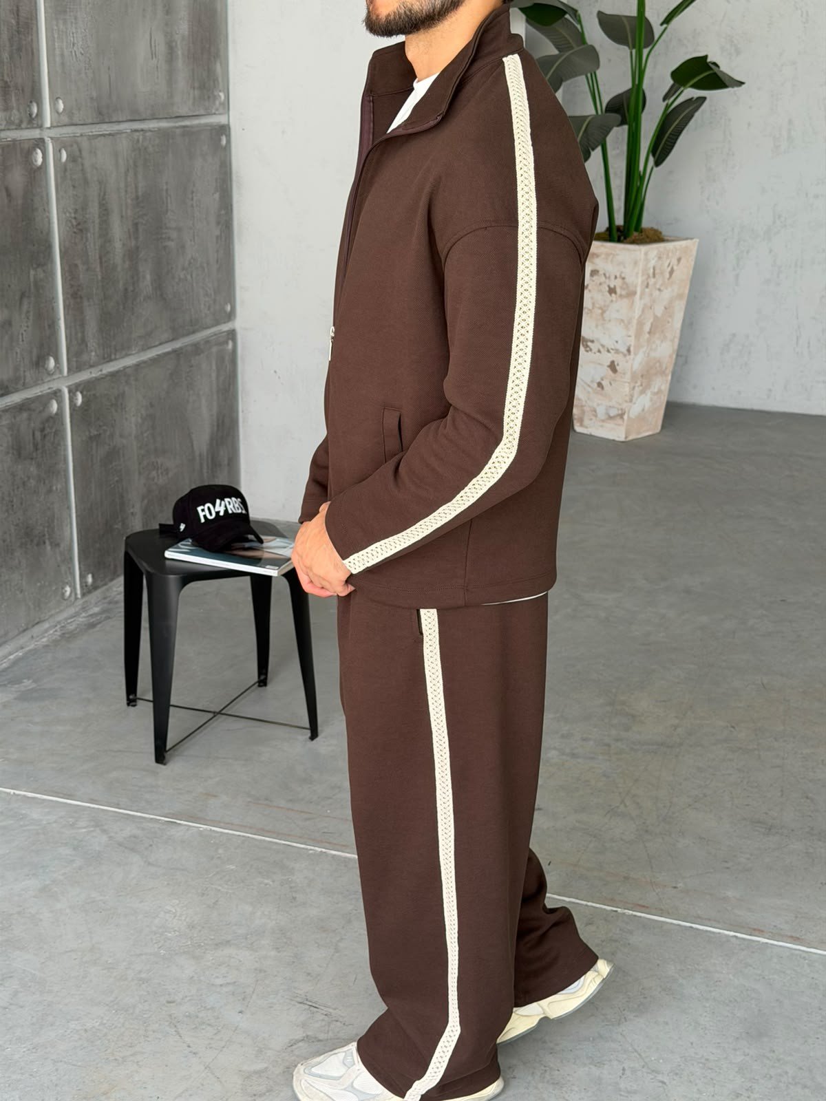 Striped Zip-Up Tracksuit – Brown