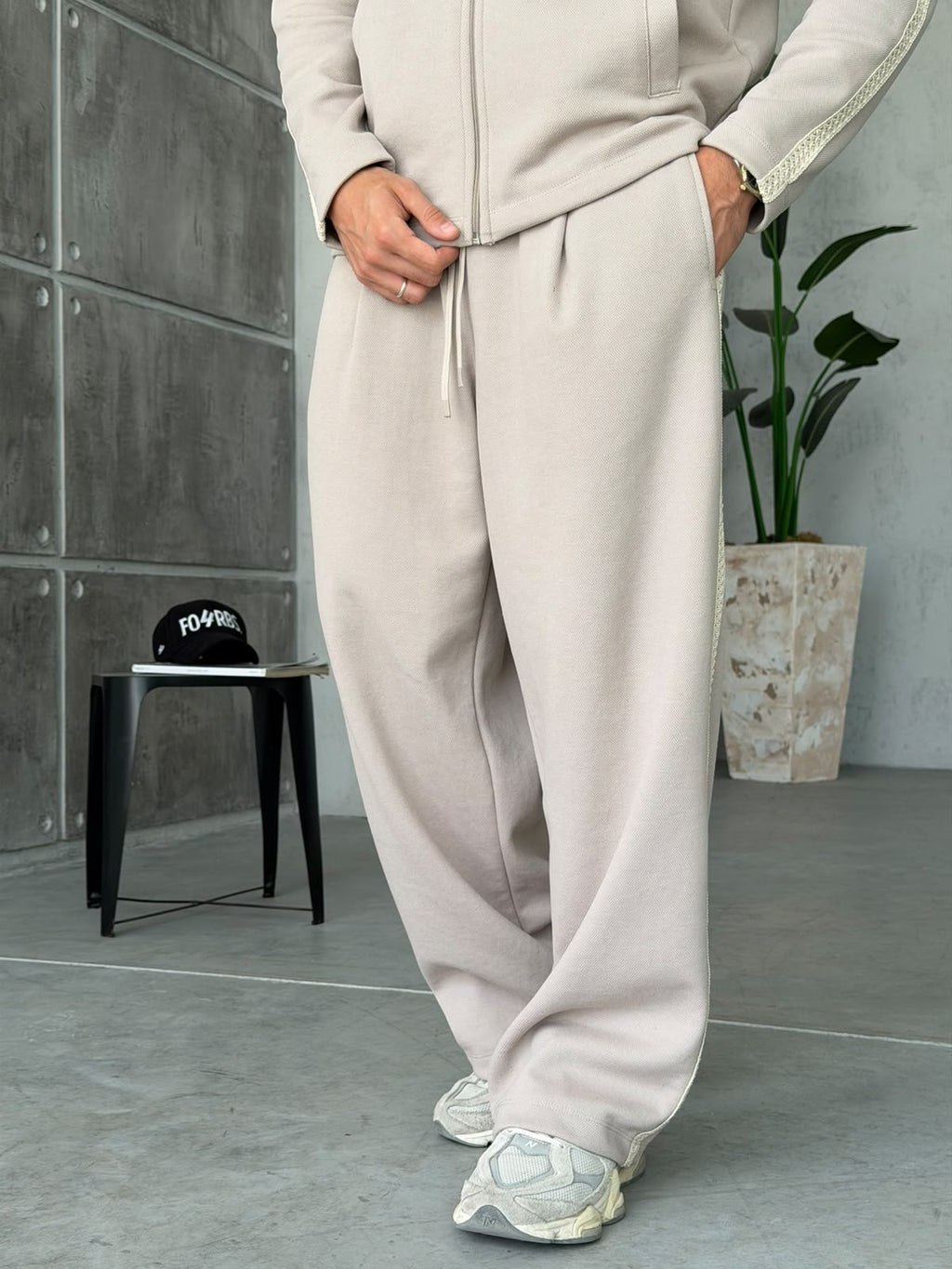 Striped Zip-Up Tracksuit – Cream