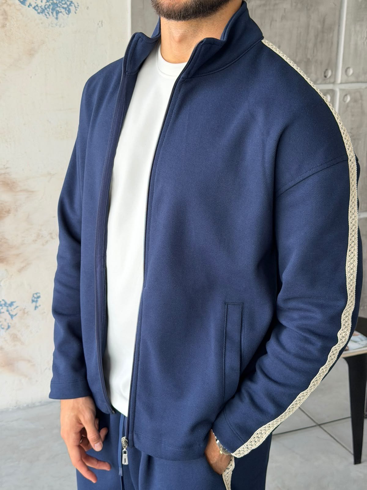 Striped Zip-Up Tracksuit – Blue