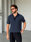 Striped Knit Polo – Navy | TST.012