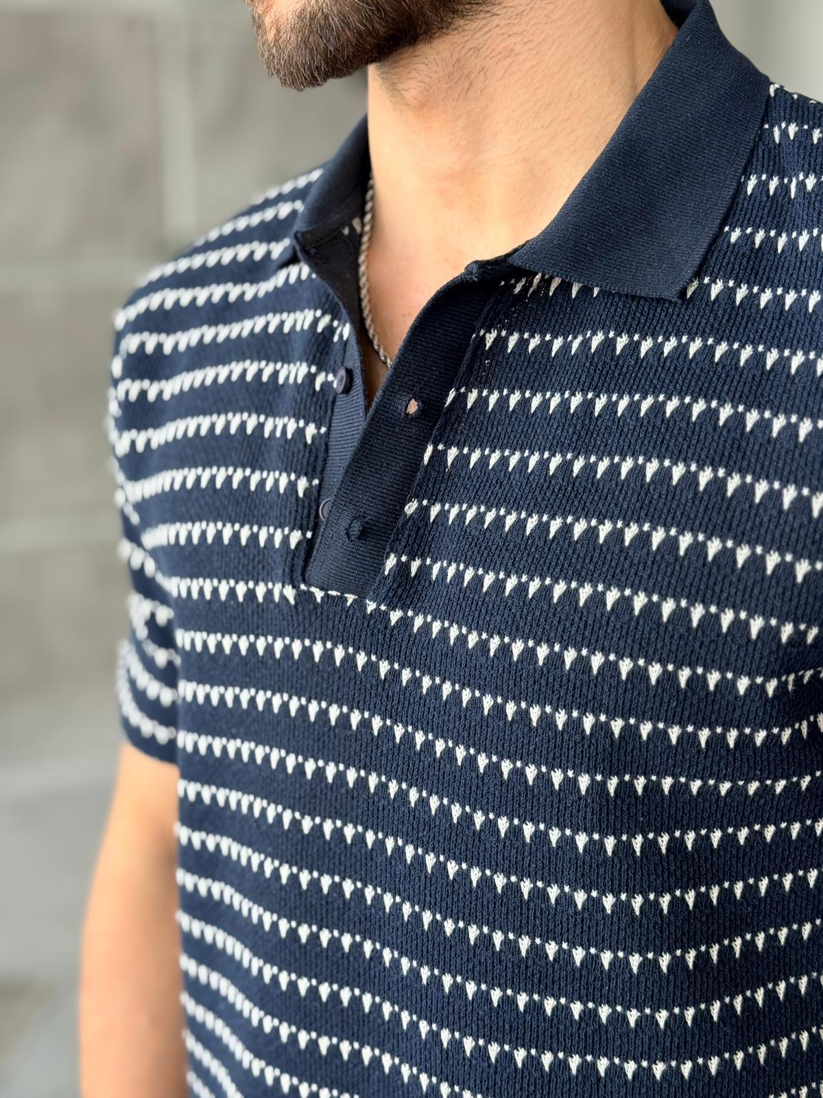 Striped Knit Polo – Navy | TST.012