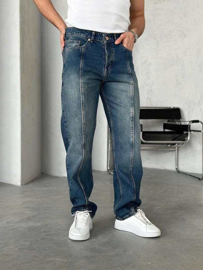 Washed Baggy Pants Navy Blue