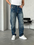 Washed Baggy Pants Navy Blue