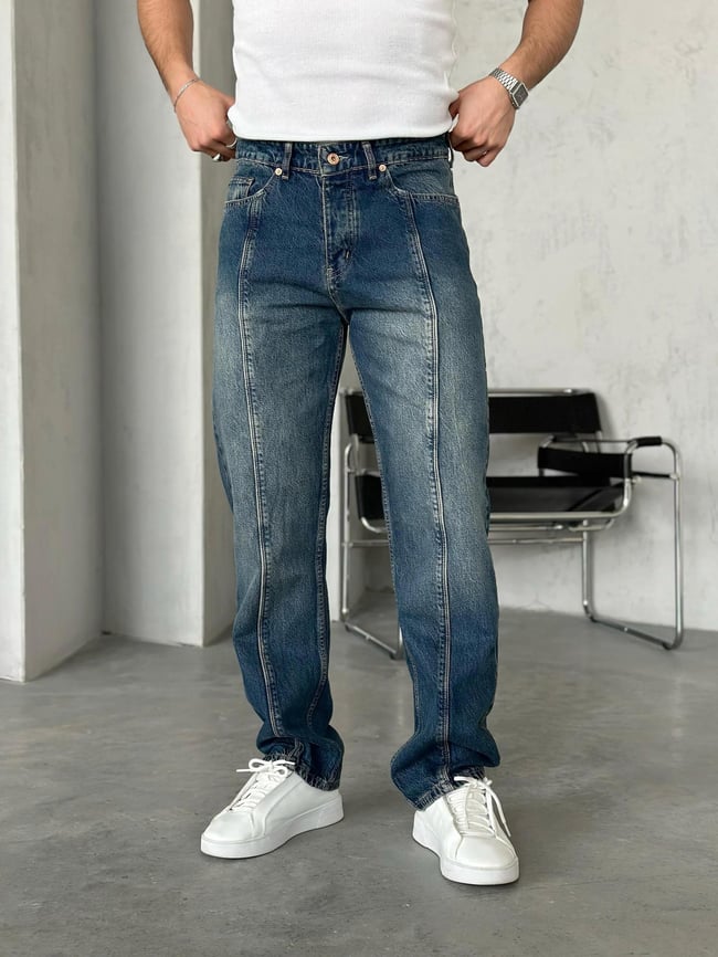 Washed Baggy Pants Navy Blue