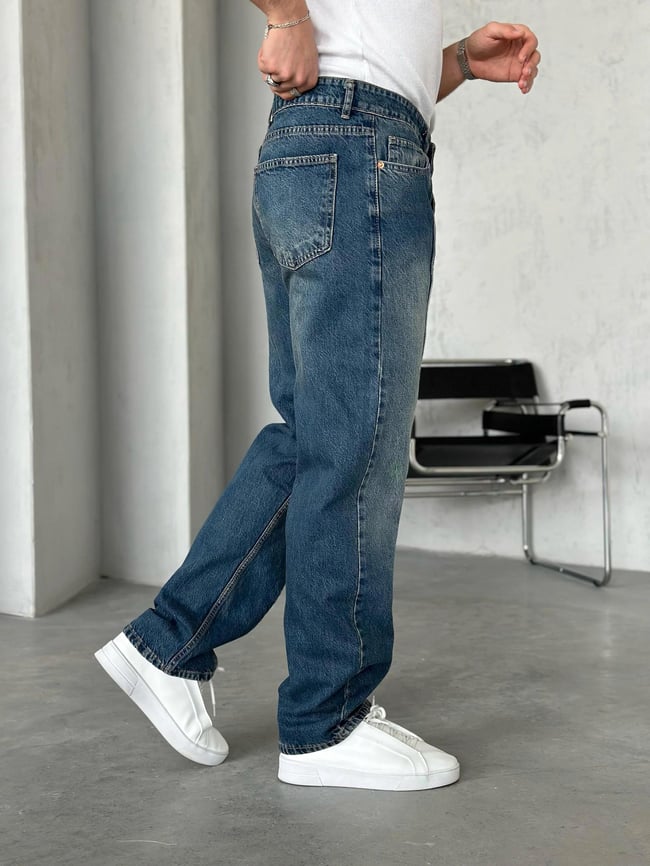 Washed Baggy Pants Navy Blue