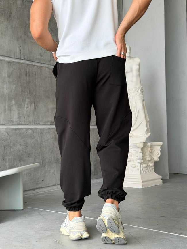 Elastic Waist Double Face Tracksuit – Black