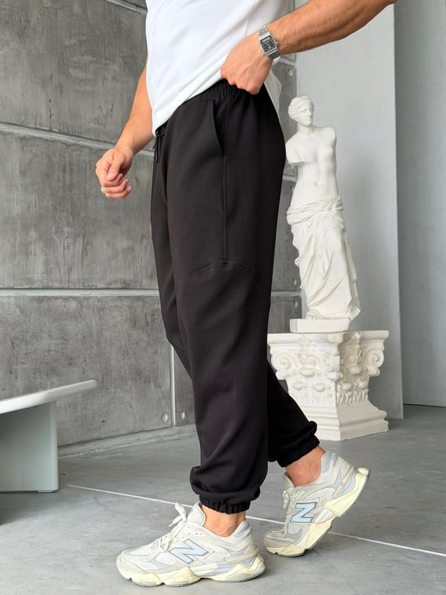 Elastic Waist Double Face Tracksuit – Black
