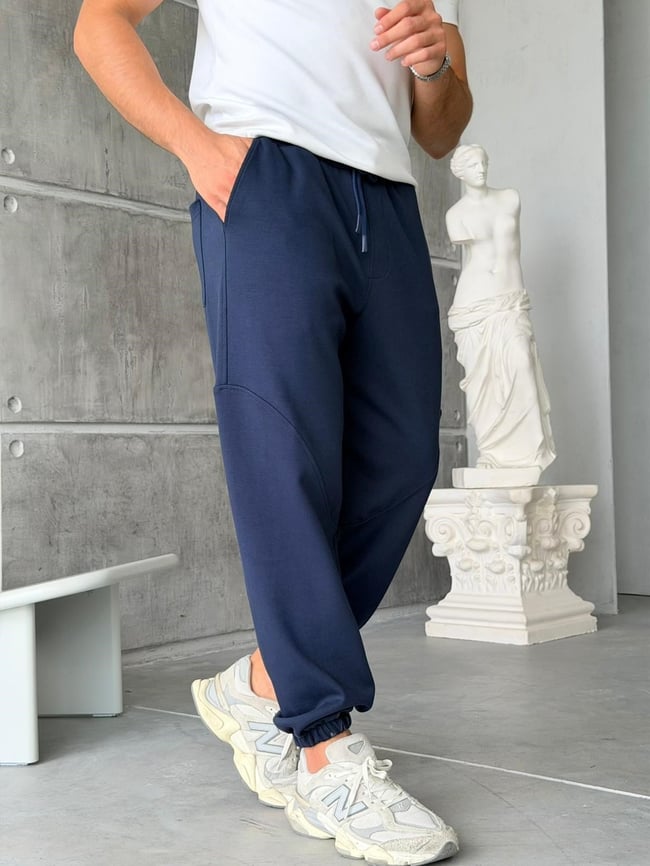 Elastic Waist Double Face Tracksuit – Navy