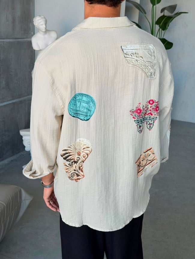 Patch Oversize Shirt  - CREAM
