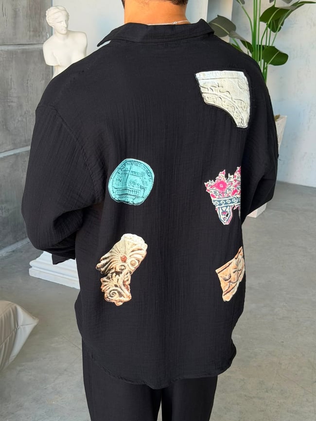 Patch Oversize Shirt - BLACK