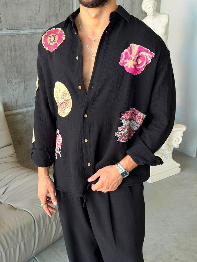 Patch Oversize Shirt - BLACK