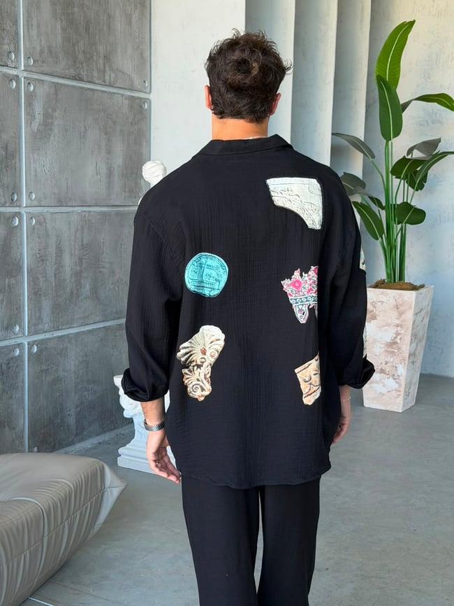 Patch Oversize Shirt - BLACK