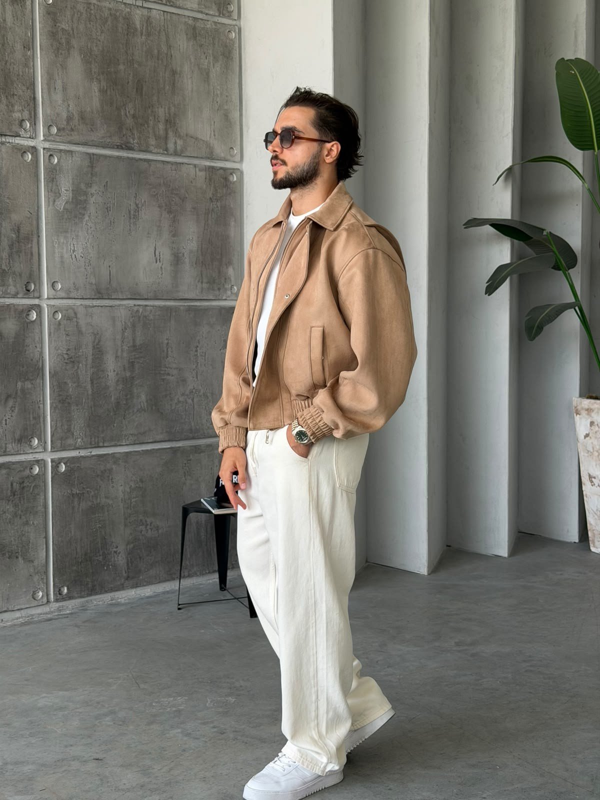 Premium Nubuck Bomber Jacket – Camel