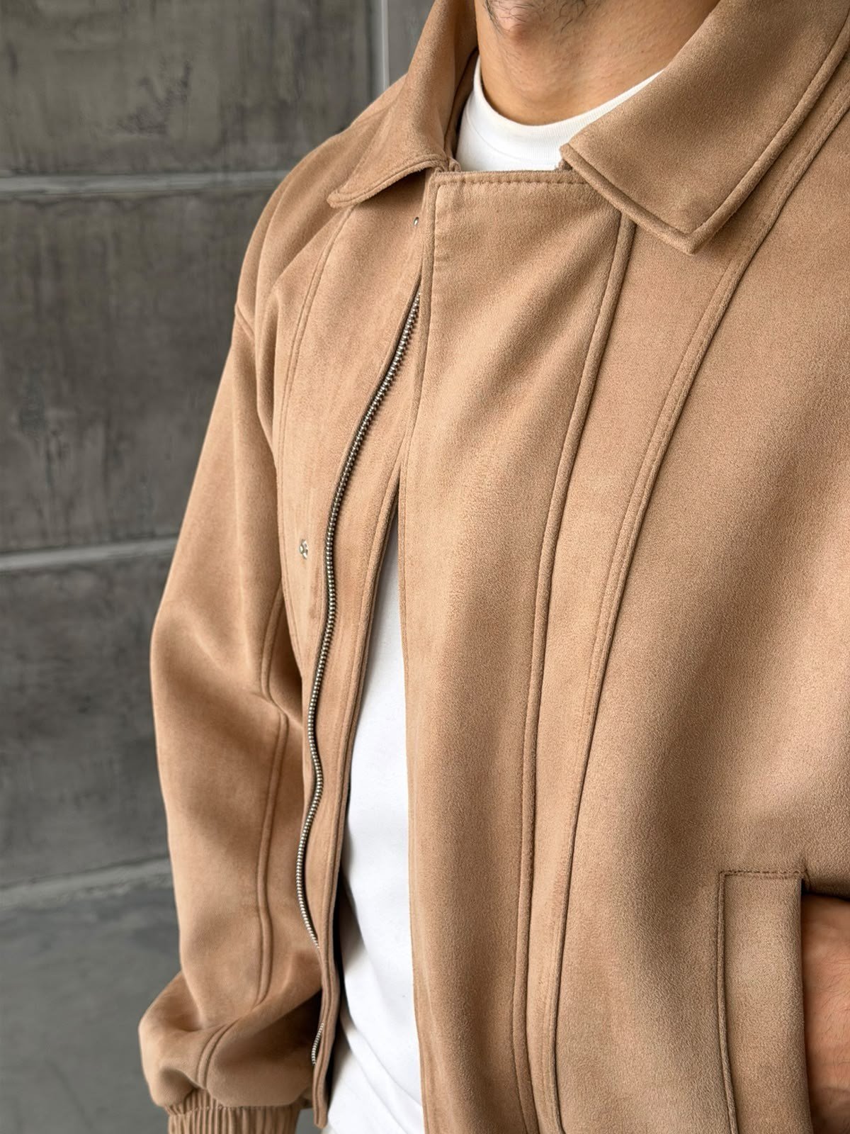 Premium Nubuck Bomber Jacket – Camel