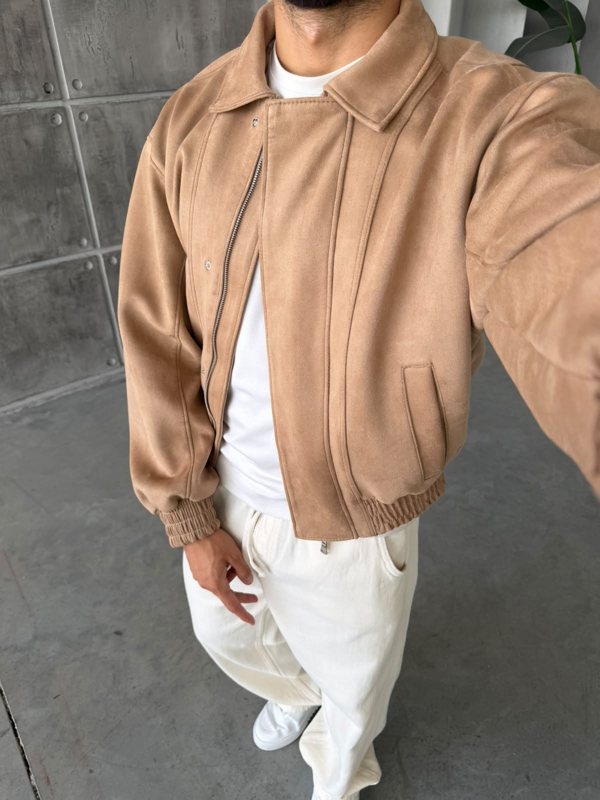 Premium Nubuck Bomber Jacket – Camel