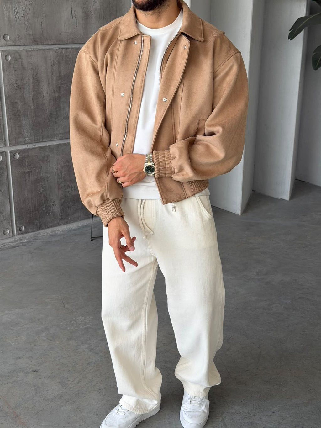 Premium Nubuck Bomber Jacket – Camel