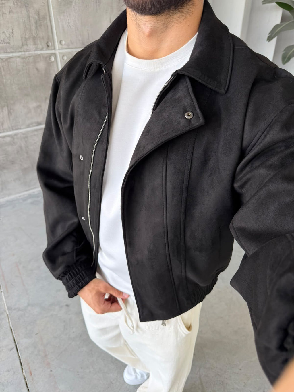 Premium Nubuck Bomber Jacket – Black