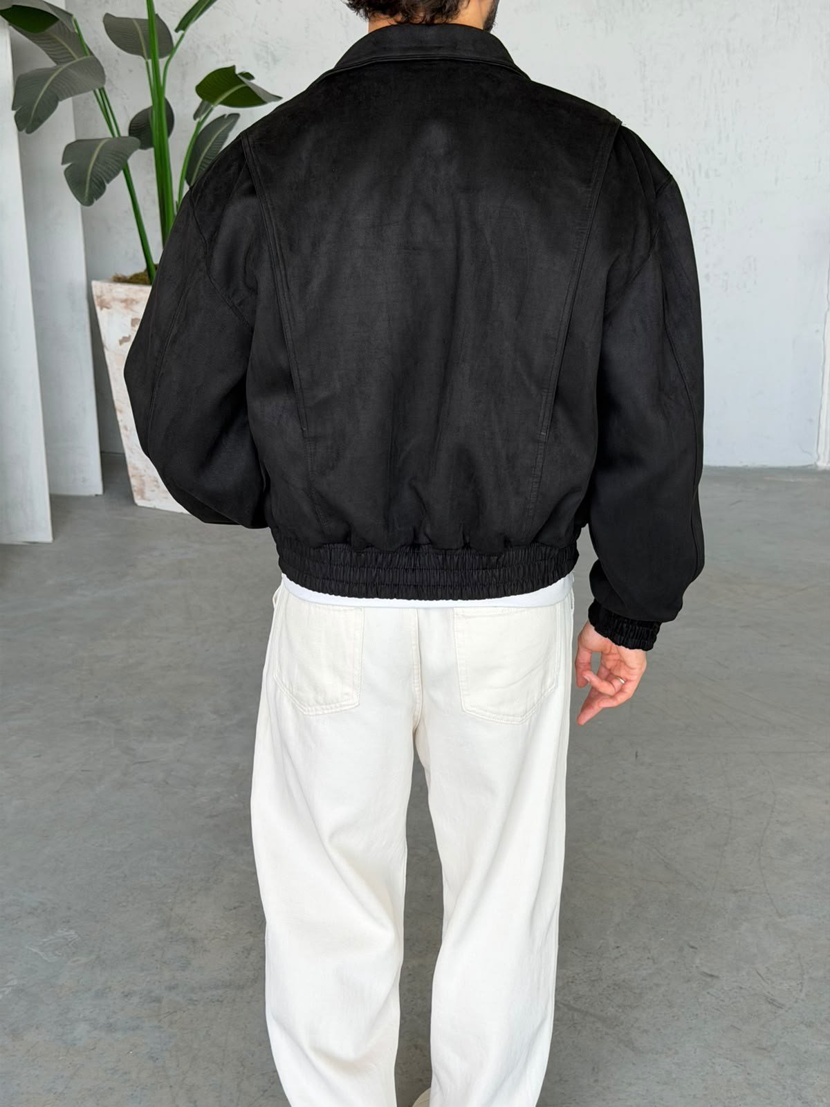 Premium Nubuck Bomber Jacket – Black
