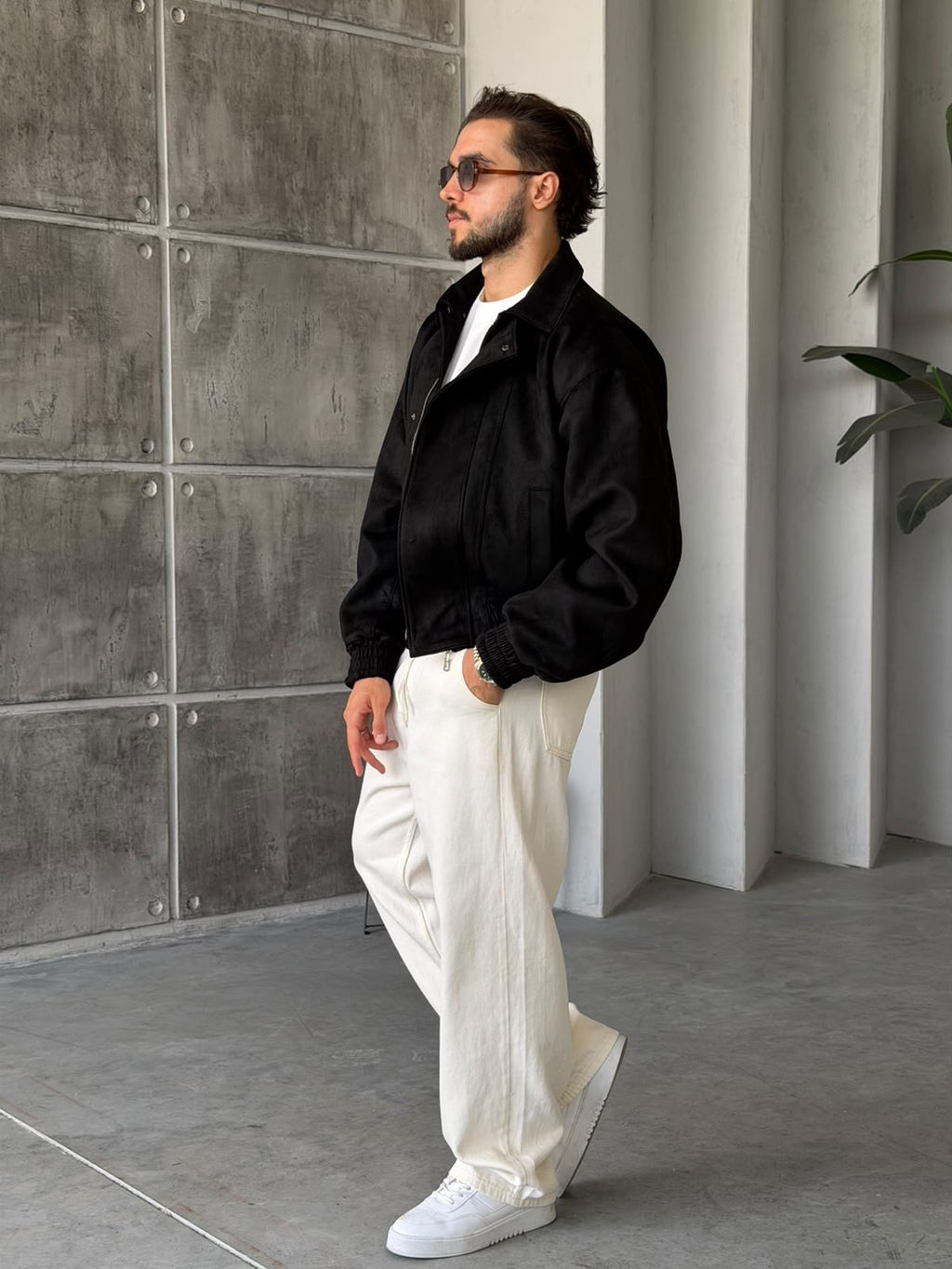 Premium Nubuck Bomber Jacket – Black