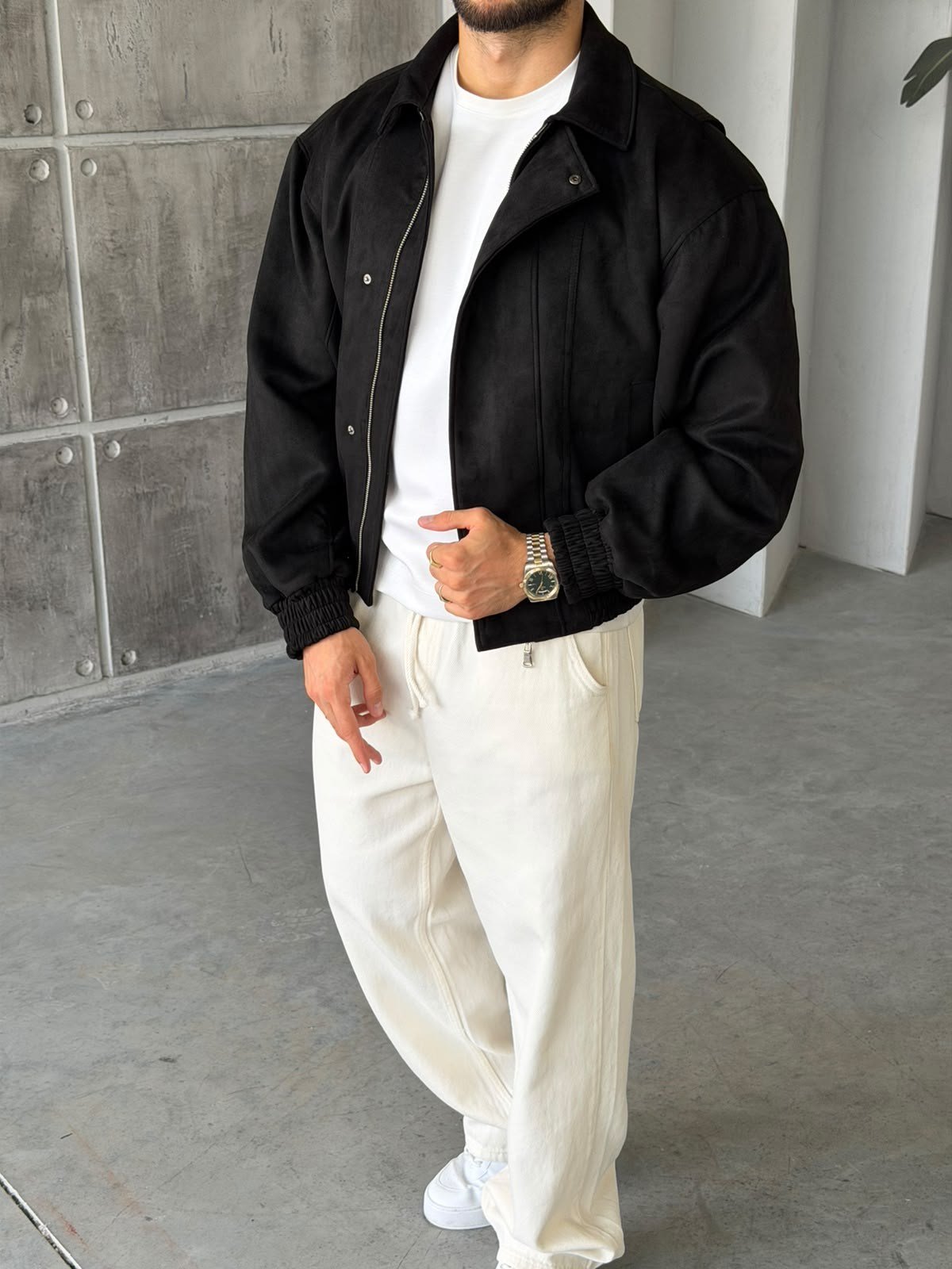 Premium Nubuck Bomber Jacket – Black