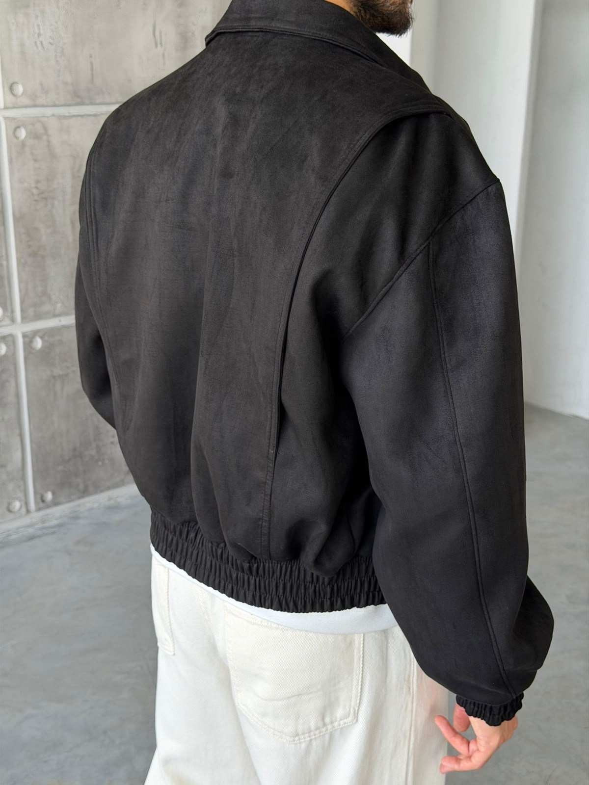 Premium Nubuck Bomber Jacket – Black