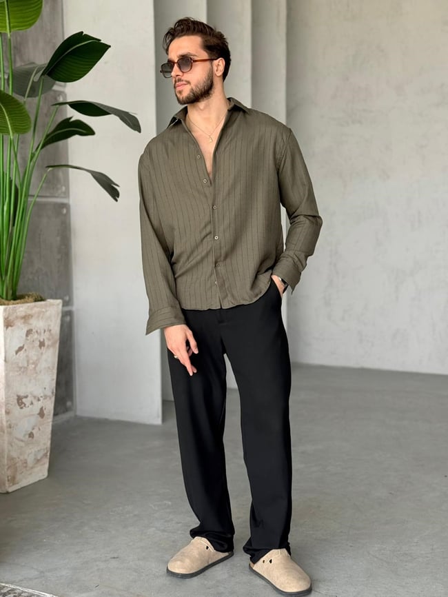 Prestige Striped Shirt – Khaki| GML.014